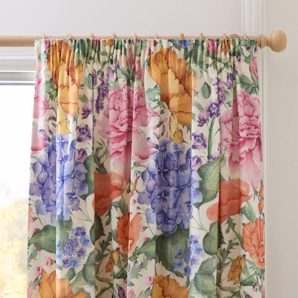 Voyage Maison Idalia Floral 100% Cotton Pencil Pleat Curtain Pair, Multicolour, Width: 168 cm, Drop: 183 cm – 2