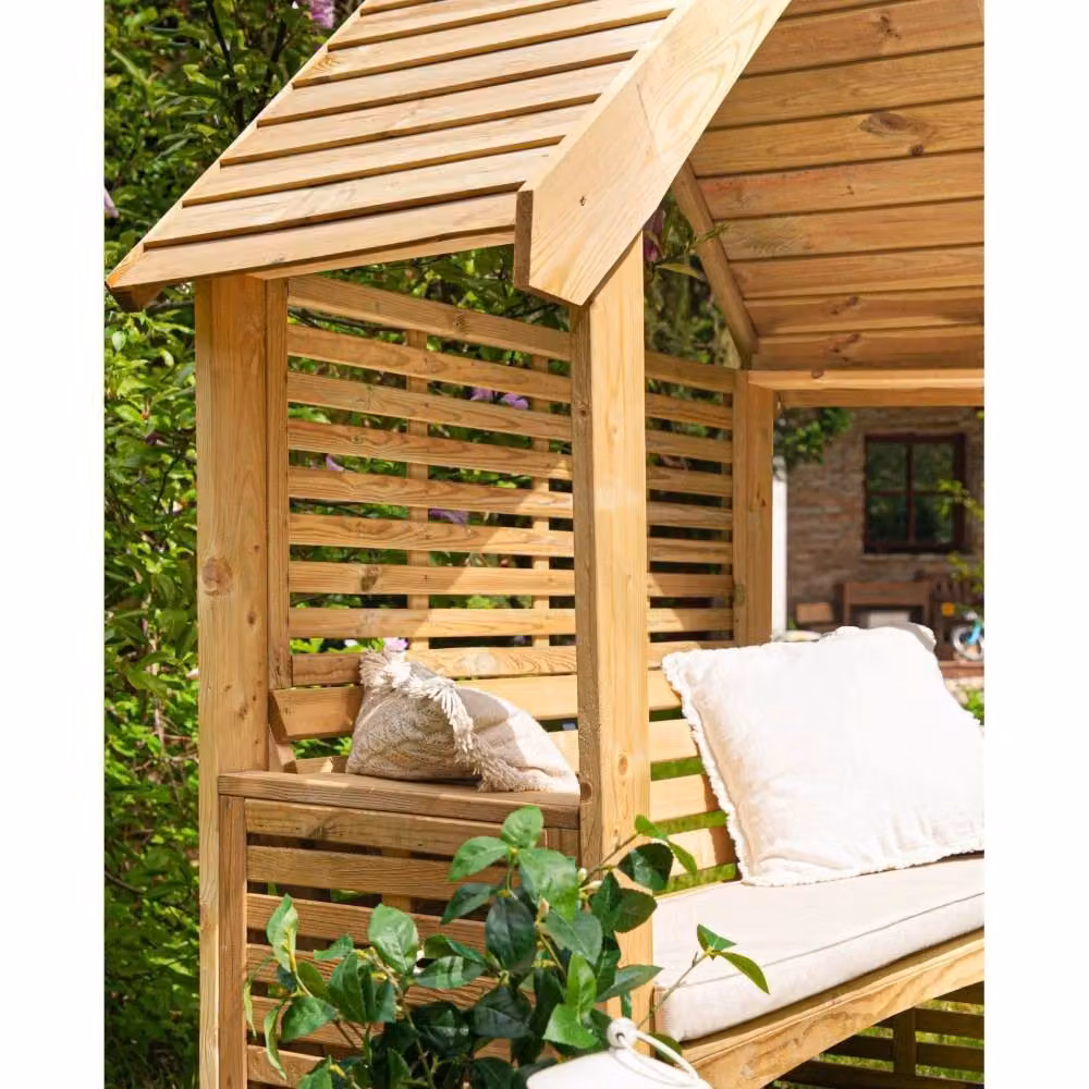 Primrose Brown Wooden 2 Seater Garden Bench Arbour with Open Sides – 2