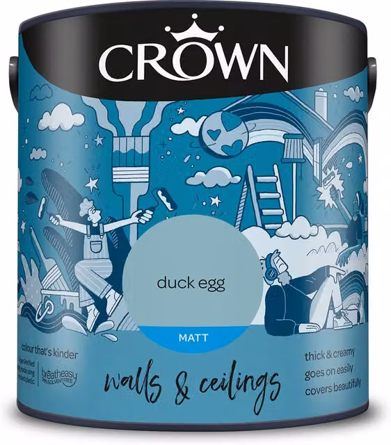 Crown Matt Emulsion Paint for Walls and Ceilings in Duck Egg Blue
