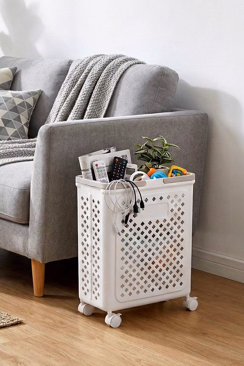 Garden Sanctuary Collapsible Plastic Laundry Basket with Wheels and Handles, White – 2