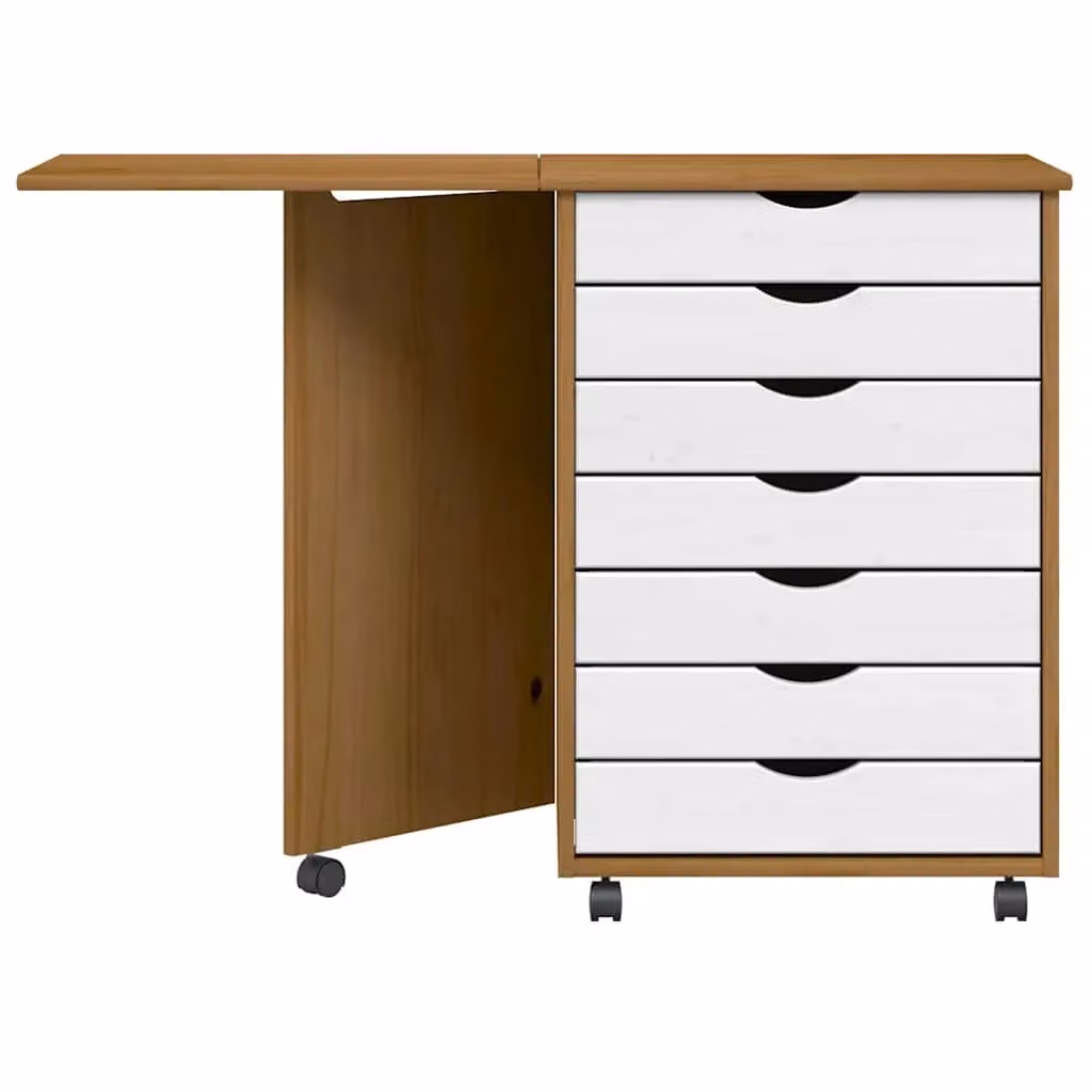 Berkfield Home Rolling Cabinet with Desk in Moss Honey Brown Solid Wood Pine – 3