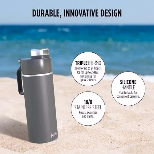 Ninja Thirsti Vacuum Insulated Stainless Steel Water Bottle and Flask with Leak-Proof Screw Lid, Grey, 700 ml – 3