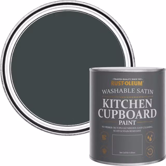 Rust-Oleum Water-Based Kitchen Cupboard Paint in Satin Finish, Black Sand, 0.75 l