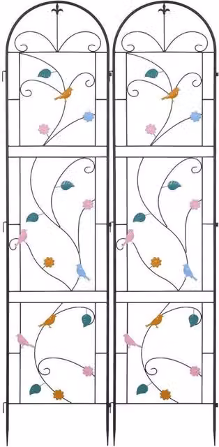 KORVIXA Black Metal Garden Trellis Leaf and Bird Wire Lattice Grid Panel, W/H: 100 x 213.36 cm – 1