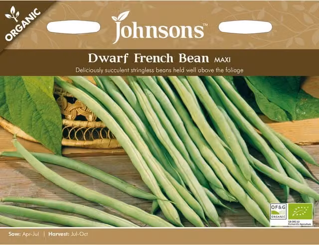 Johnsons Organic Maxi Dwarf French Bean Vegetable Seeds