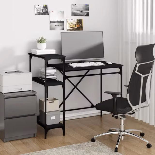 Berkfield Industrial Computer Desk with Shelves in Black, W/D/H: 105 x 50 x 90 cm – 1