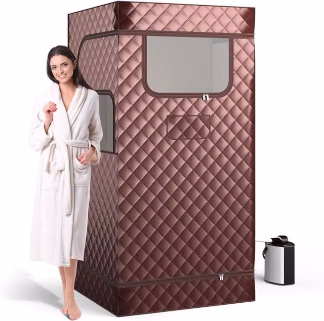 Costway Portable Full Body Steam Sauna Box with 3L Steam Generator in Brown – 1