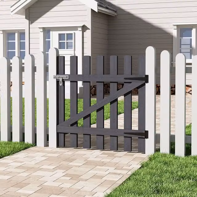 Livingandhome Grey Wooden Garden Fence Gate with Latch, W/H: 90 x 90 cm