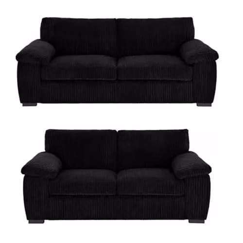 SquareBoxx Capri 3+2 Seater Jumbo Cord Fabric Sofa Set in Black – 3