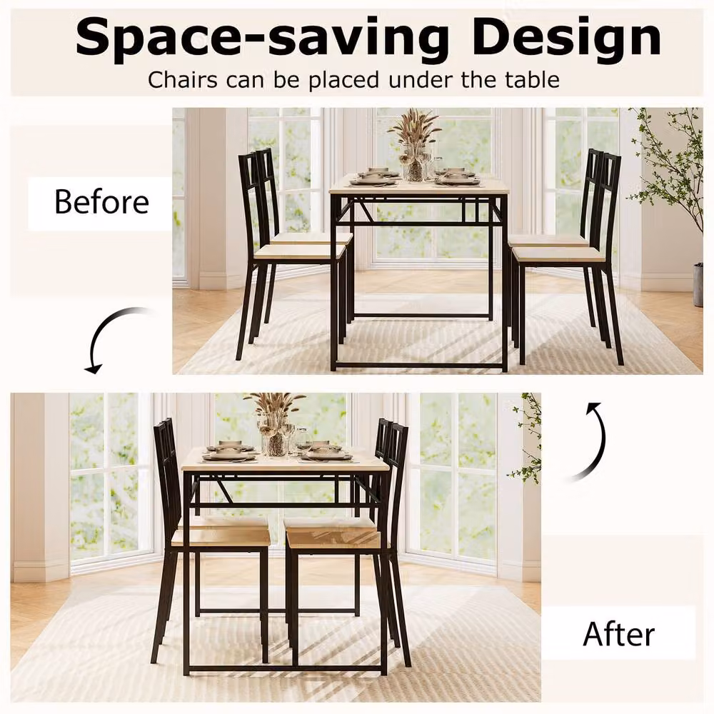 Costway 5 Piece Industrial Style Dining Table and 4 Chairs Set in Brown and Black – 5