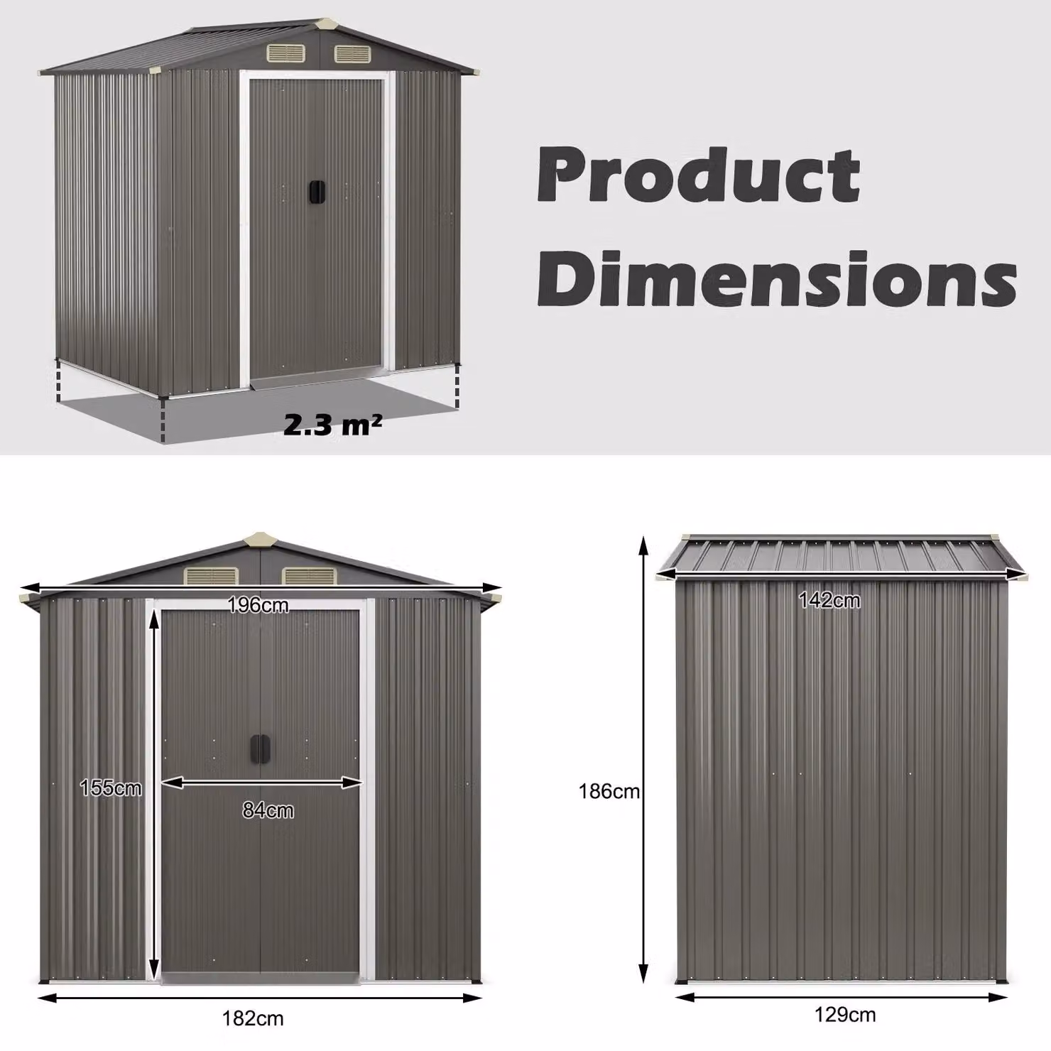 Costway Grey Galvanised Steel Outdoor Storage Shed with Lockable Sliding Door – 2