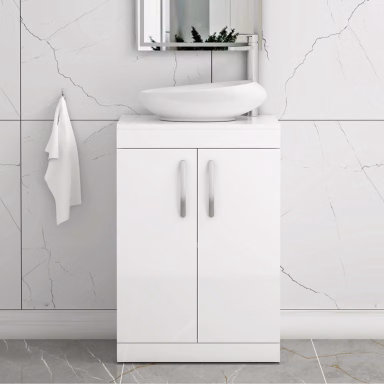 Royal Bathrooms Turin 600mm Floor Standing 2 Door Vanity Unit with Countertop Basin in Gloss White