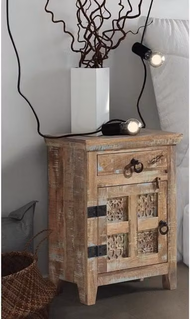 Jaipur Furniture Ltd Aravali Bedside Table Right in Brown Mango Wood, W: 51 cm, D: 33 cm, H: 71 cm