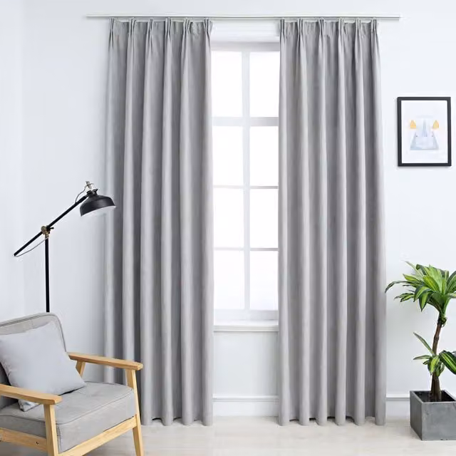 Berkfield Home Grey Blackout Curtains with Hooks, 2 Pack, W: 140 cm, H: 175 cm – 1