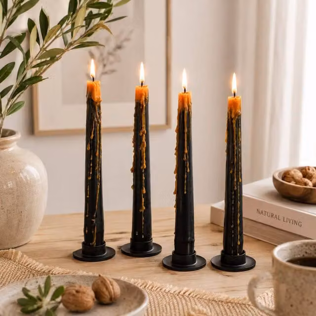 Marco Paul 4 Pack Black Pumpkin Guts Oozing Effect Paraffin Wax Taper Candles – 1