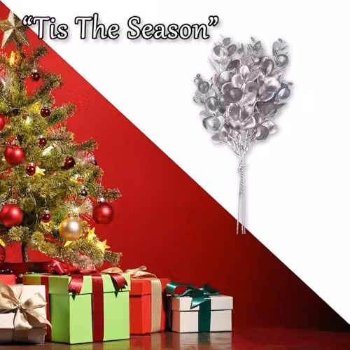 VFM e-Store Silver Eucalyptus Floral Christmas Bush Decoration, H 28 cm x W 16 cm – 5