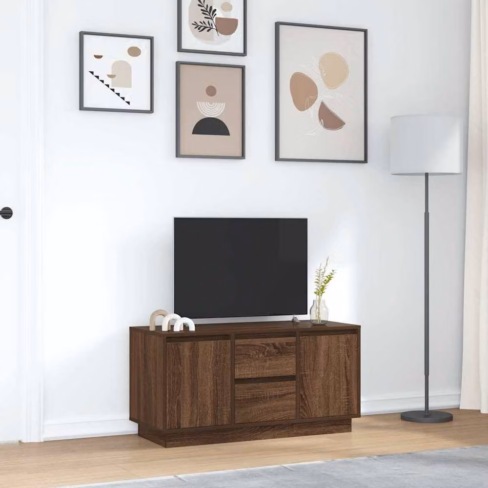 Berkfield Home Modern TV Cabinet with LED Lights in Brown Oak, W/D/H: 100 x 41 x 50 cm – 4