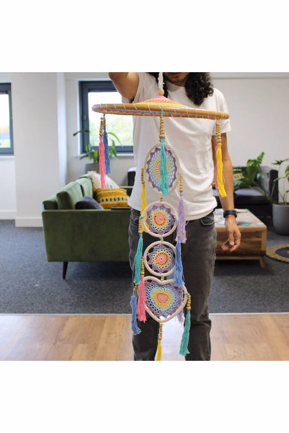 KDMD Large Pastel Rainbow Dreamcatcher Inspired by Bali Temple Umbrella, Multicolour Ethnic Hanging Mandala Decor – 2
