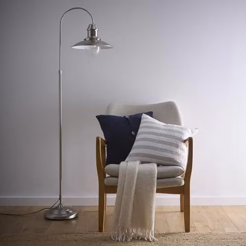 K LIVING Chester Industrial Style Floor Lamp in Silver and Gold/Brass with Glass and Metal Cage Shade