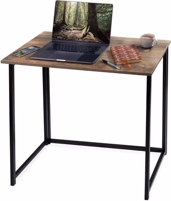 EONLION Brown Foldable Wooden Computer Desk and Laptop Office Table