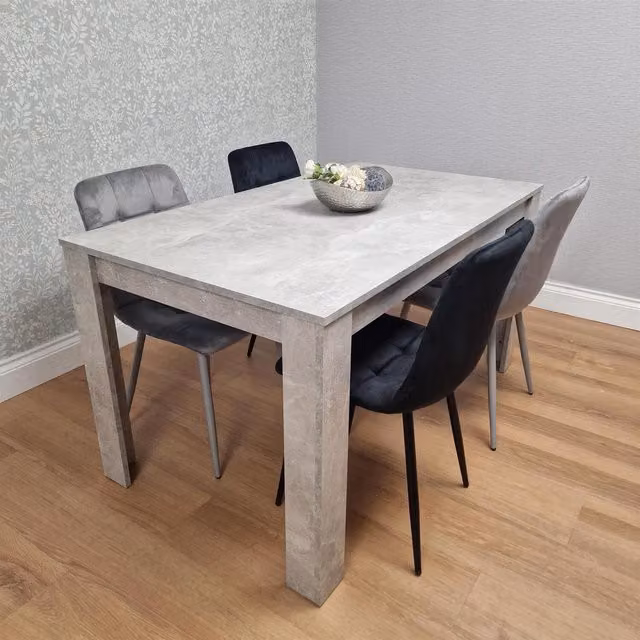 Kosy Koala Modern Rectangular Dining Table and 4 Grey and Black Tufted Velvet Chairs Set