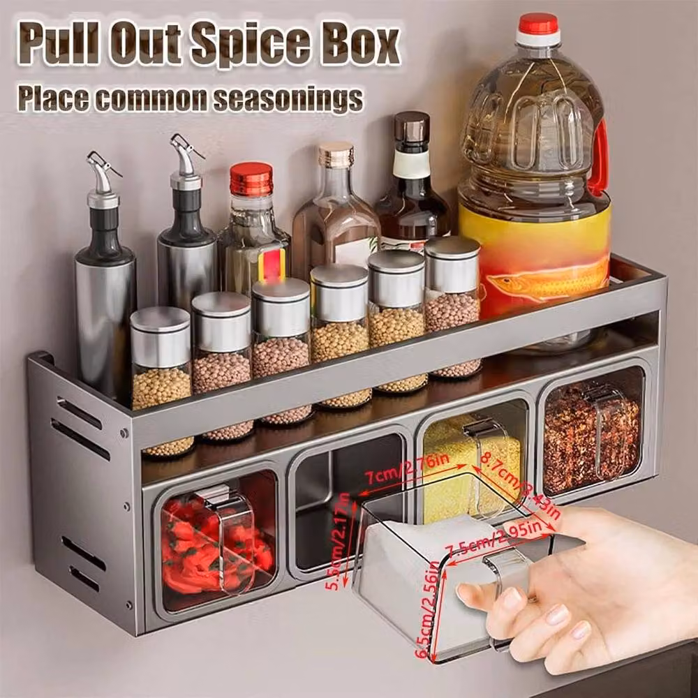 PAWNORA Grey Aluminum Spice and Herb Jar Rack Holder – 3