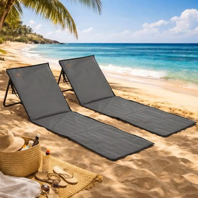 Outsunny Set of 2 Foldable Garden and Beach Chair Mats in Black and Grey