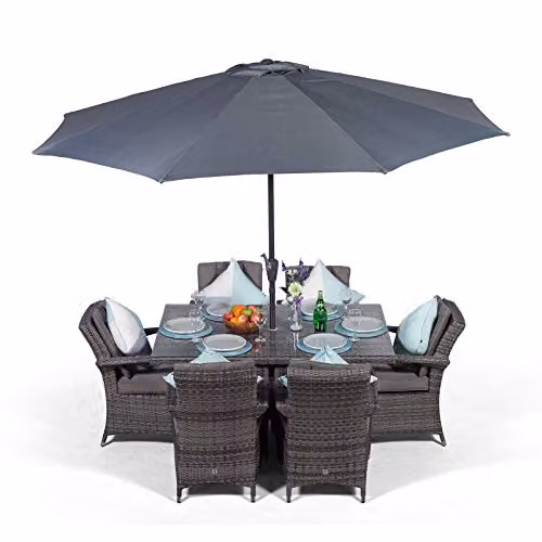 Giardino Arizona Rattan 6 Seater Garden Dining Set in Grey and Brown with W/D/H: 150 x 100 x 74 cm