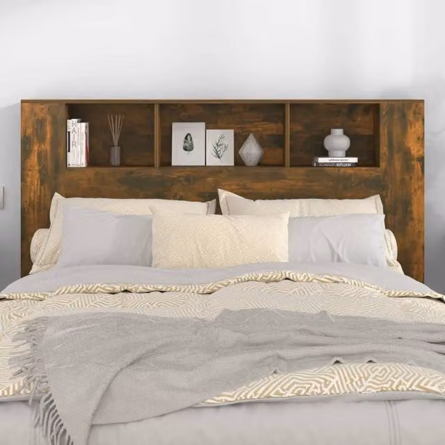 Berkfield Home Headboard Cabinet in Smoked Oak Brown, W: 160 cm, D: 18.5 cm, H: 104.5 cm – 1