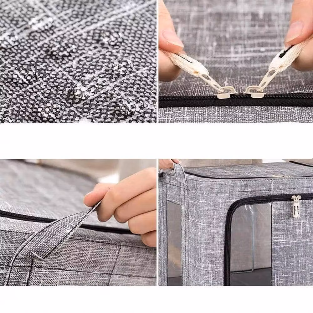 KORVIXA 2-Piece Set of 66L Folding Fabric and Metal Storage Boxes in Grey – 4