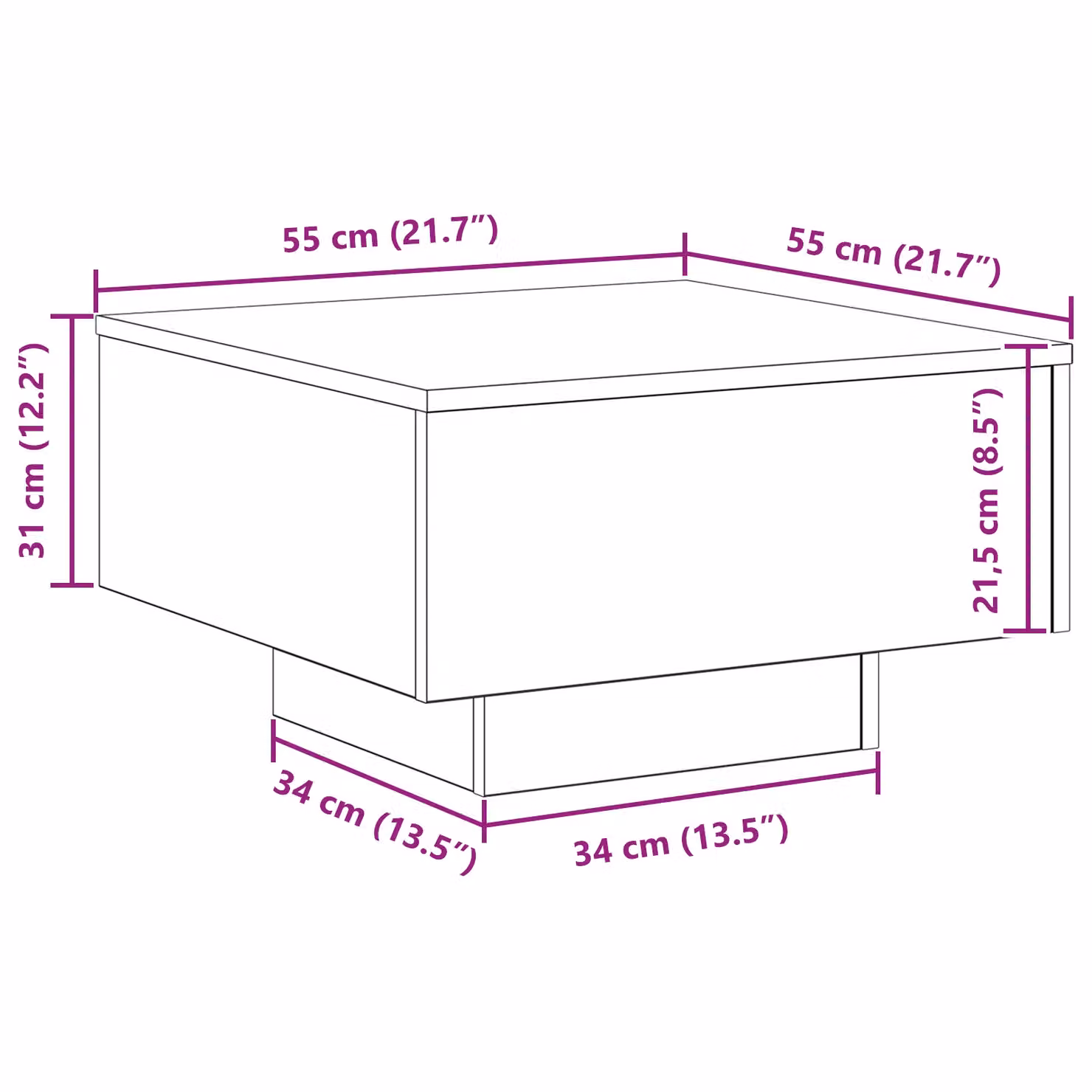 Berkfield Home Rustic Square Coffee Table in Brown, W/D/H: 55 x 55 x 31 cm – 3