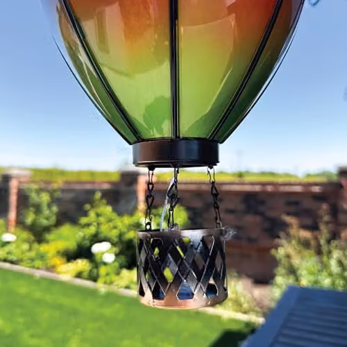 GardenKraft 10919 Hot Air Balloon Solar Powered Outdoor Lantern with Warm White LED Flame Effect in Red and Multicolour – 7