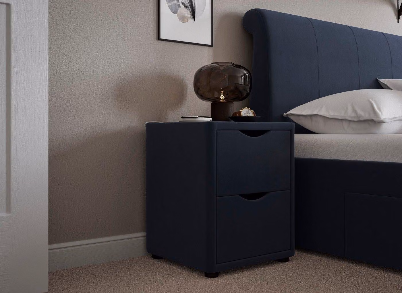 Dreams Lucia Wilson Blue Upholstered Bedside Table with Mirror Top