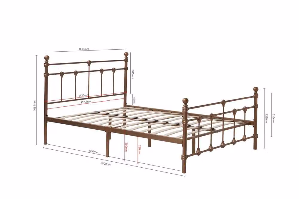 SquareBoxx Isabella Double Metal Bed Frame with Victorian Style and Storage in Bronze, W/D/H: 140 x 200 cm – 2