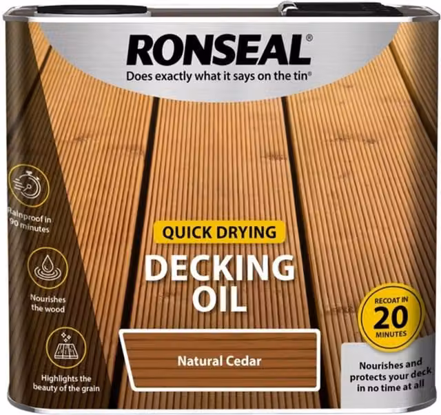 Ronseal Natural Red Cedar Quick Drying Weatherproof Decking Oil, 2.5 l