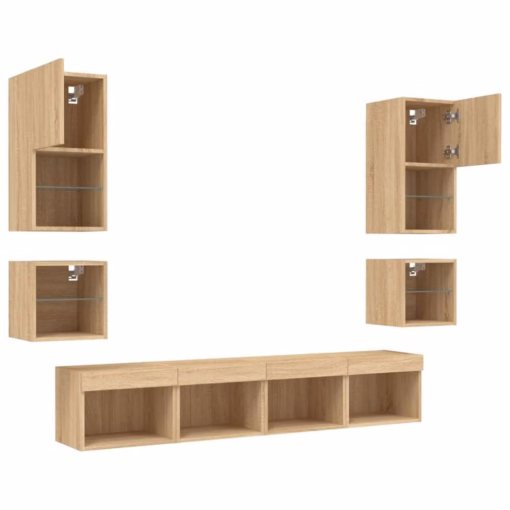 Berkfield Home 8 Piece Modern TV Wall Unit Set with Integrated LED Lighting in Sonoma Oak Brown – 2