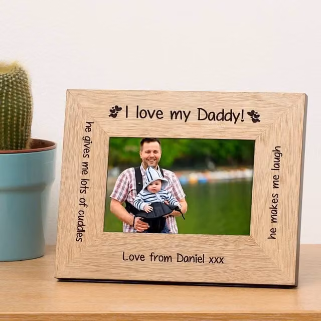 Uniqueful Men's Personalised I Love My Daddy Wood Picture Frame, Brown, 7 x 5 in