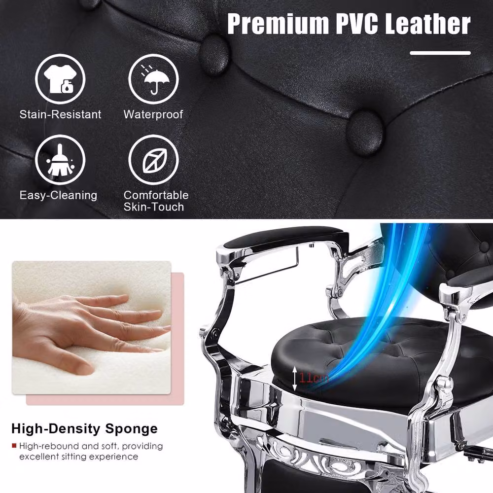 Gymax Black Reclining Barber Salon Chair with Adjustable Height and Headrest – 5