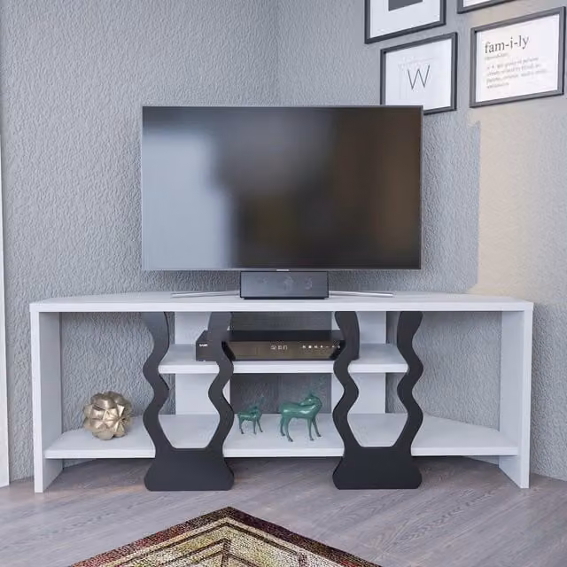Firal Minimalist TV Unit for TVs up to 45 inch, Black and White Matt MDF
