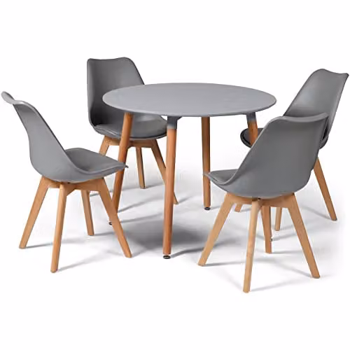 KOSY KOALA Round Dining Table and 4 Chairs Set in Grey, W/D/H: 90 x 90 x 75 cm – 3