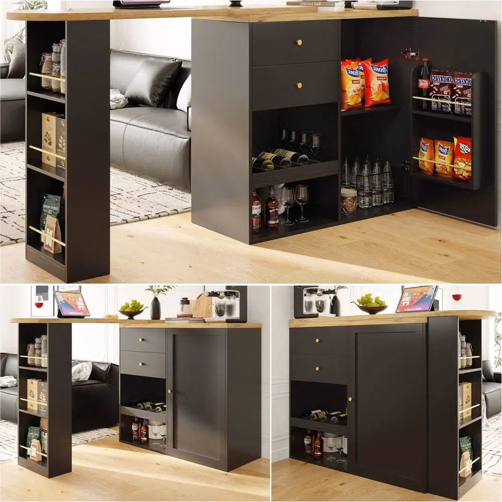 VOGREX Swivel Bar Dining Table with Storage Cabinet in Black and Gold – 4
