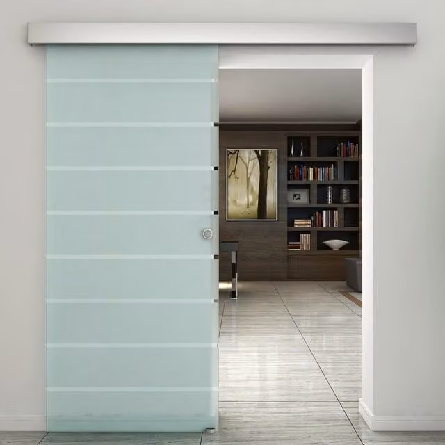 HOMCOM Modern Sliding Glass Door with Aluminium Frame in Blue, W: 90 cm, H: 213 cm – 1
