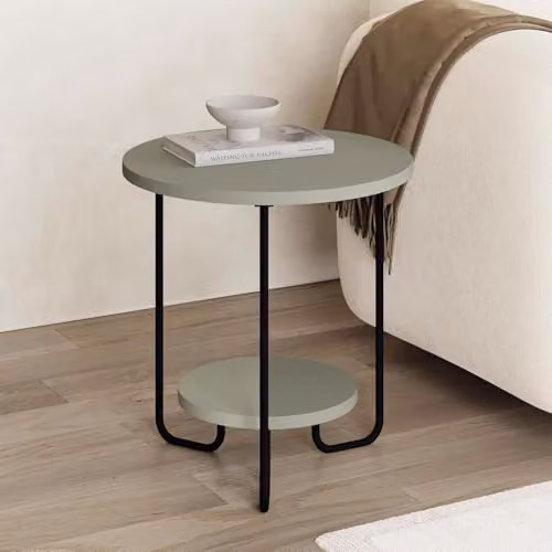 FWStyle Corro Round Side Table in Ash Green and Black, Modern Industrial Accent Table with Dual-Level Storage, W/D/H: 40 x 40 x 45 cm – 2