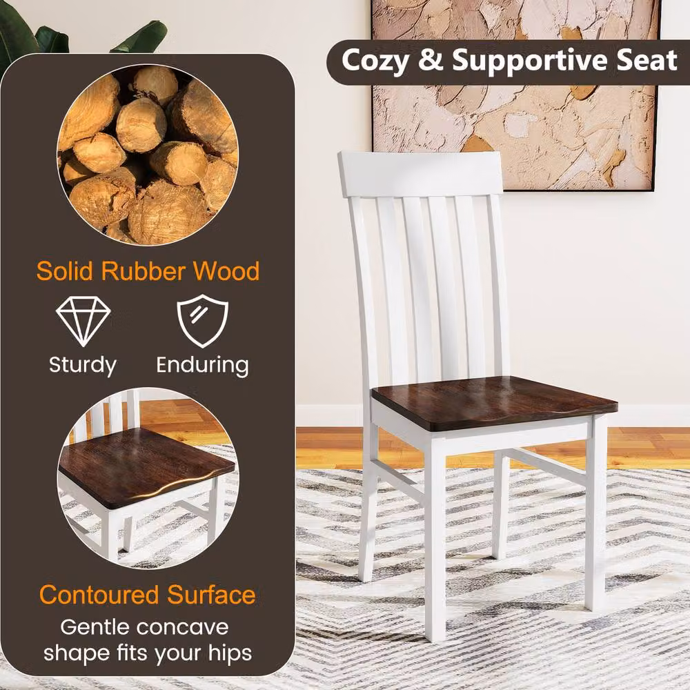 Costway Set of 2 White Rubberwood Dining Chairs with Hollowed Backrests – 3