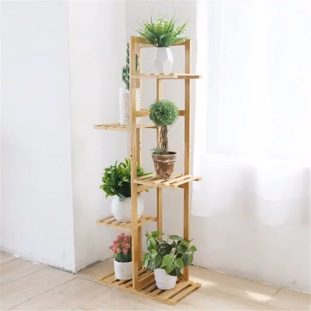 Nordara 5/6 Tier Ladder Shelf Storage Plant Stand in Beige, W/D/H: 40 x 20.2 x 102 cm – 1