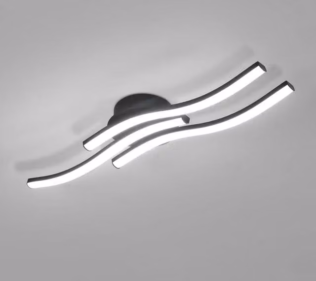 Pheashine Black 3-Wave LED Ceiling Light, 20W, 6500K Cool White, Diameter: 52 cm