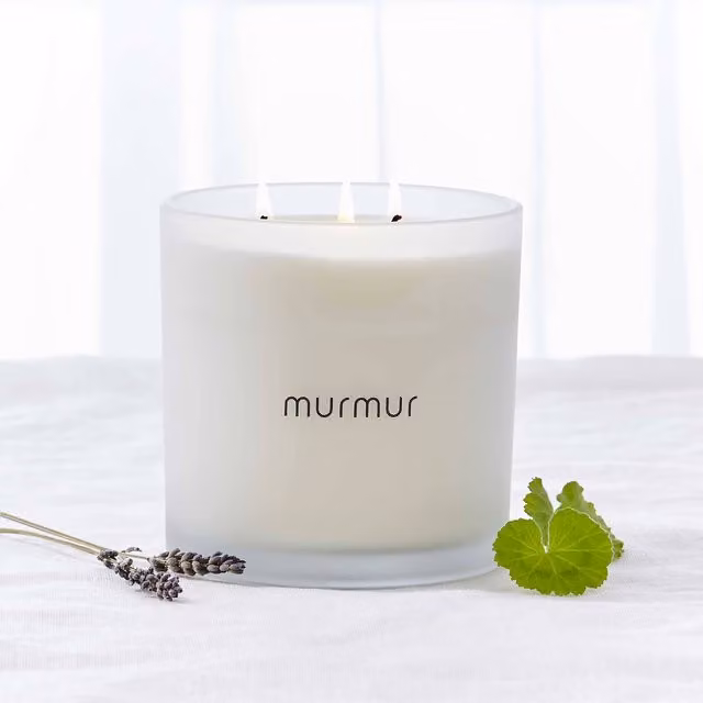Murmur Sleep 3 Wick Scented Candle in White Floral Glass