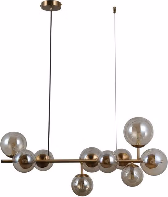 Netlighting Frontera Modern 10 Light Bar Pendant Ceiling Light in Gold/Brass with Transparent Glass and G9 Bulbs