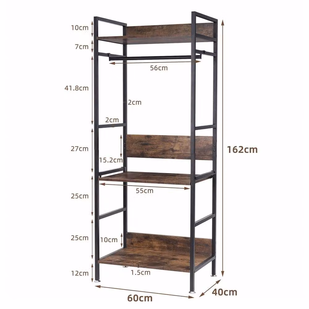 NESTLUNE Rustic Wood and Metal Clothes Hanging Rail in Brown, W: 100 cm, D: 15 cm, H: 50 cm – 2