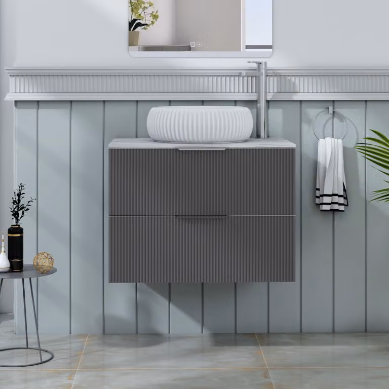 Royal Bathrooms Evora 700mm Graphite Grey Fluted Wall Hung 2 Drawer Vanity Unit with Milan Basin